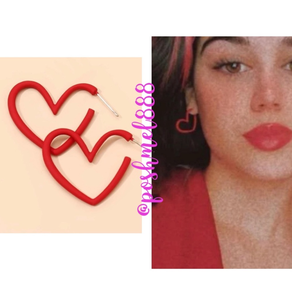 Love More♥️Heart Shaped Hoop Earrings Matte Red ♥️